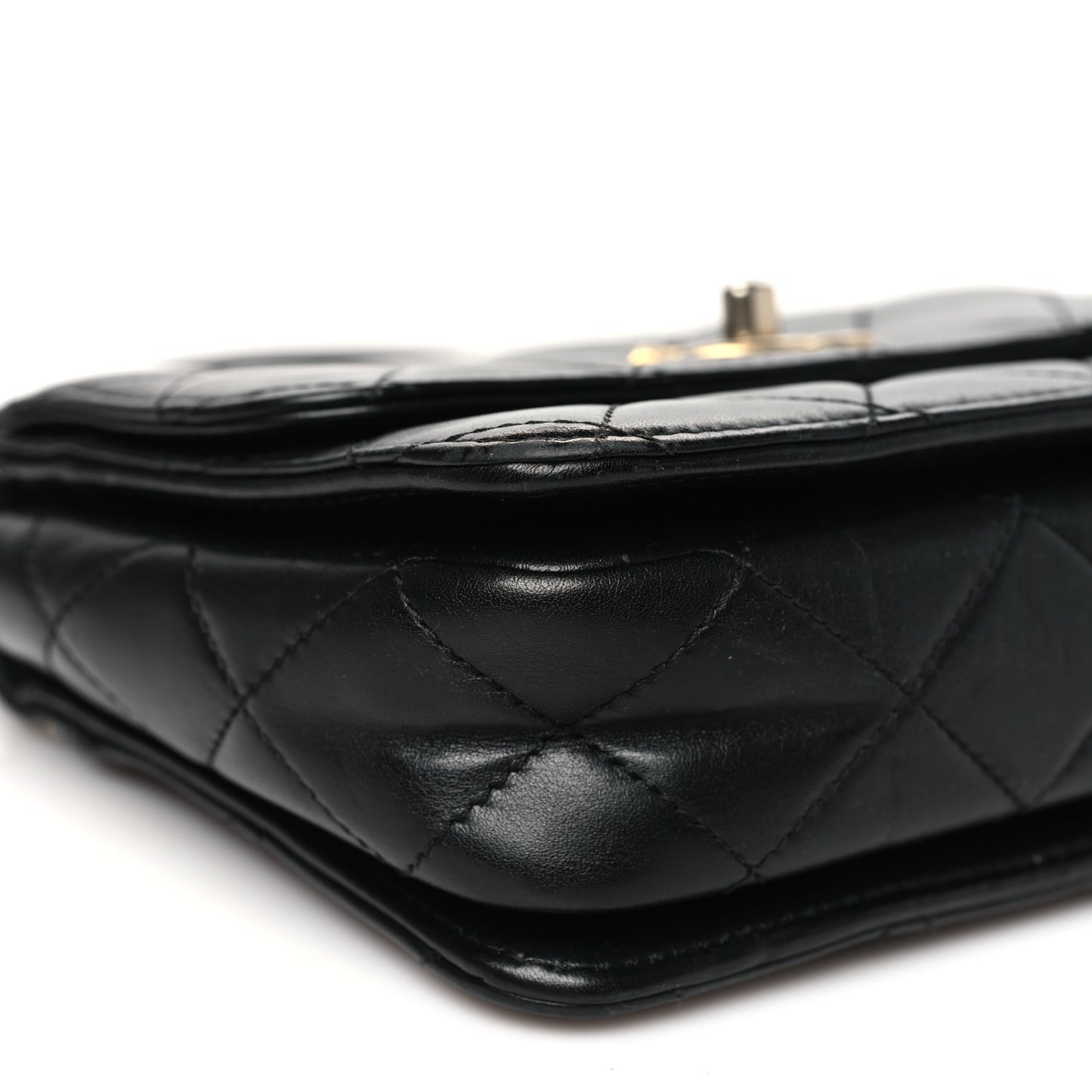 Lambskin Quilted Small Logo Top Handle Flap Black