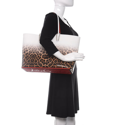 Christian Louboutin Calfskin Degrade Leopard Print Spikes East West Cabata Tote White Multi 2 of 8