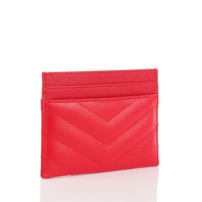 Saint Laurent Grain De Poudre Matelasse Chevron Monogram Credit Card Case Red 2 of 22