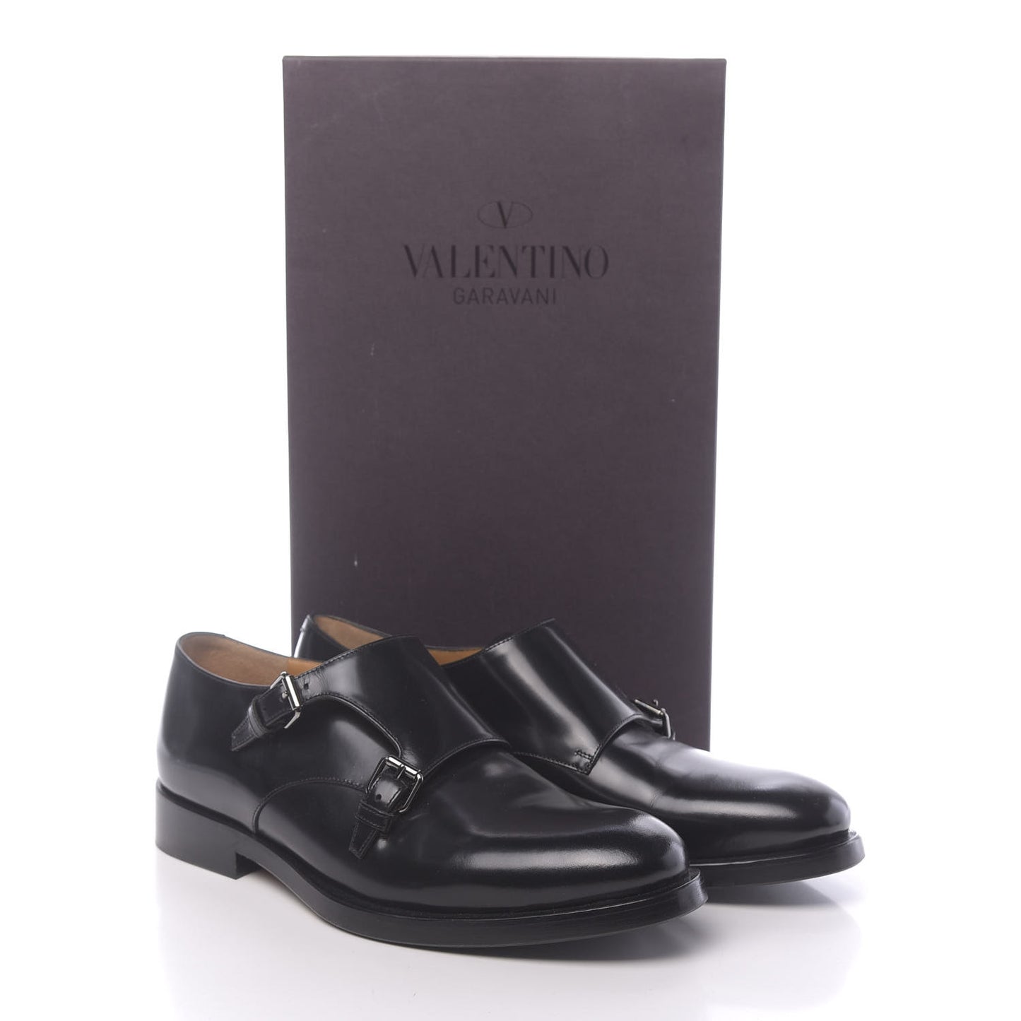 Shiny Calfskin Mens Double Monk Strap Loafers 40 Black