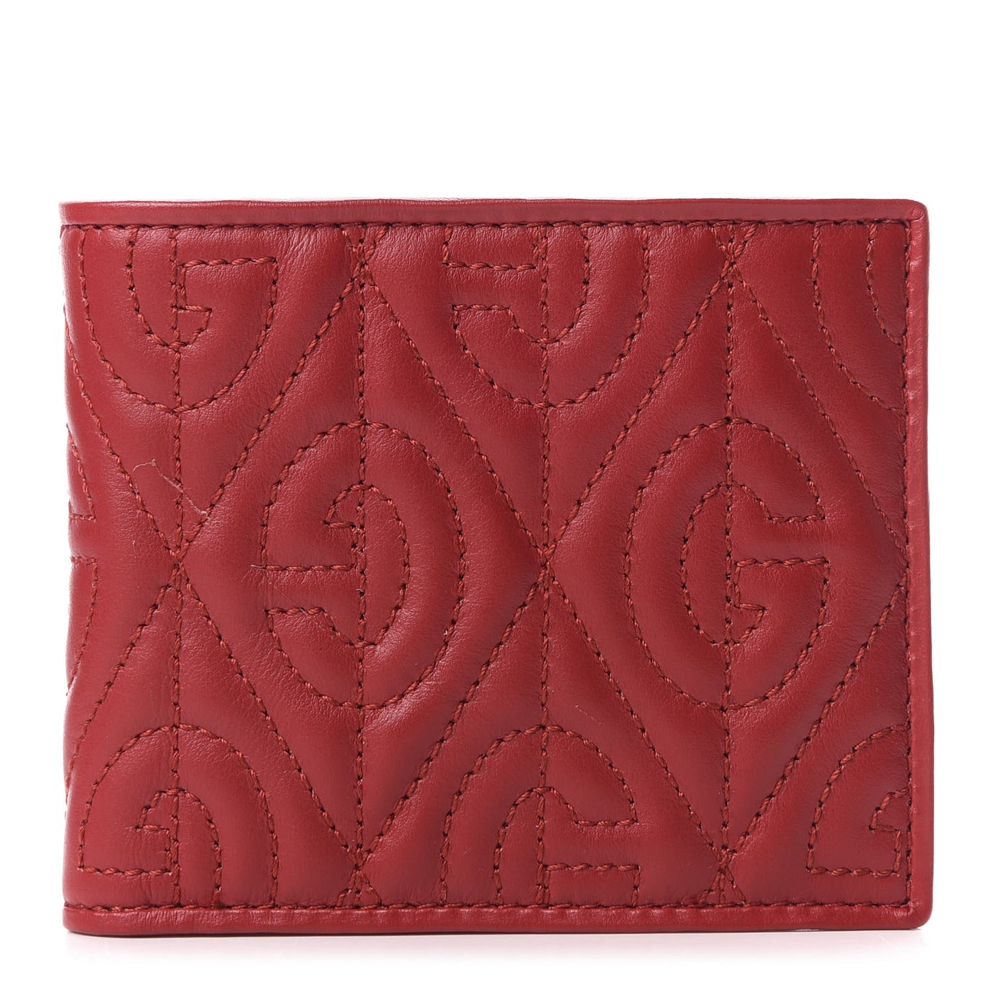 Calfskin G Rhombus Quilted Bi-Fold Wallet Hibiscus Red