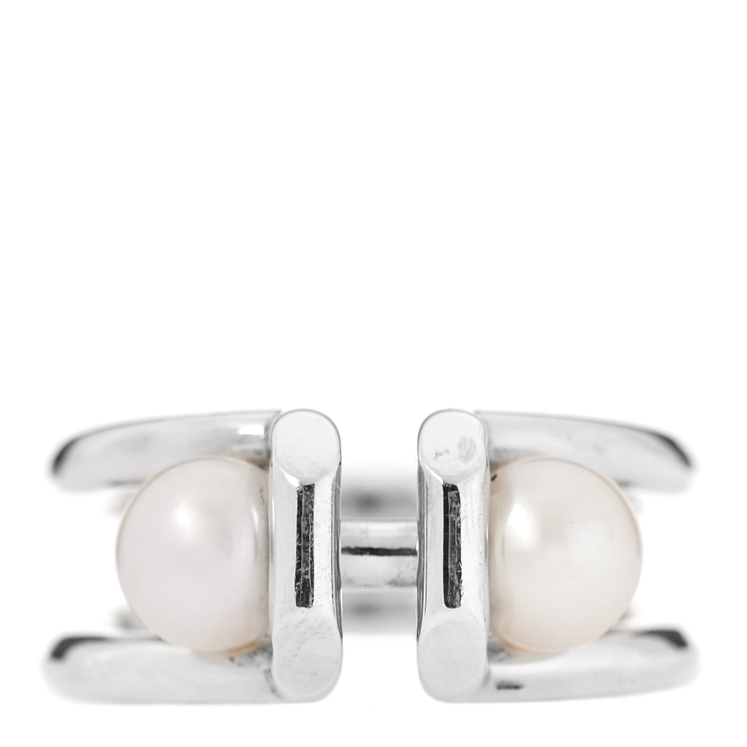 Tiffany Sterling Silver Pearl HardWear Double Pearl Ring 49 4.75 1 of 4