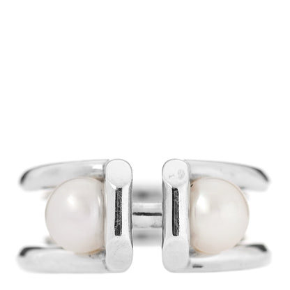 Tiffany Sterling Silver Pearl HardWear Double Pearl Ring 49 4.75 1 of 4