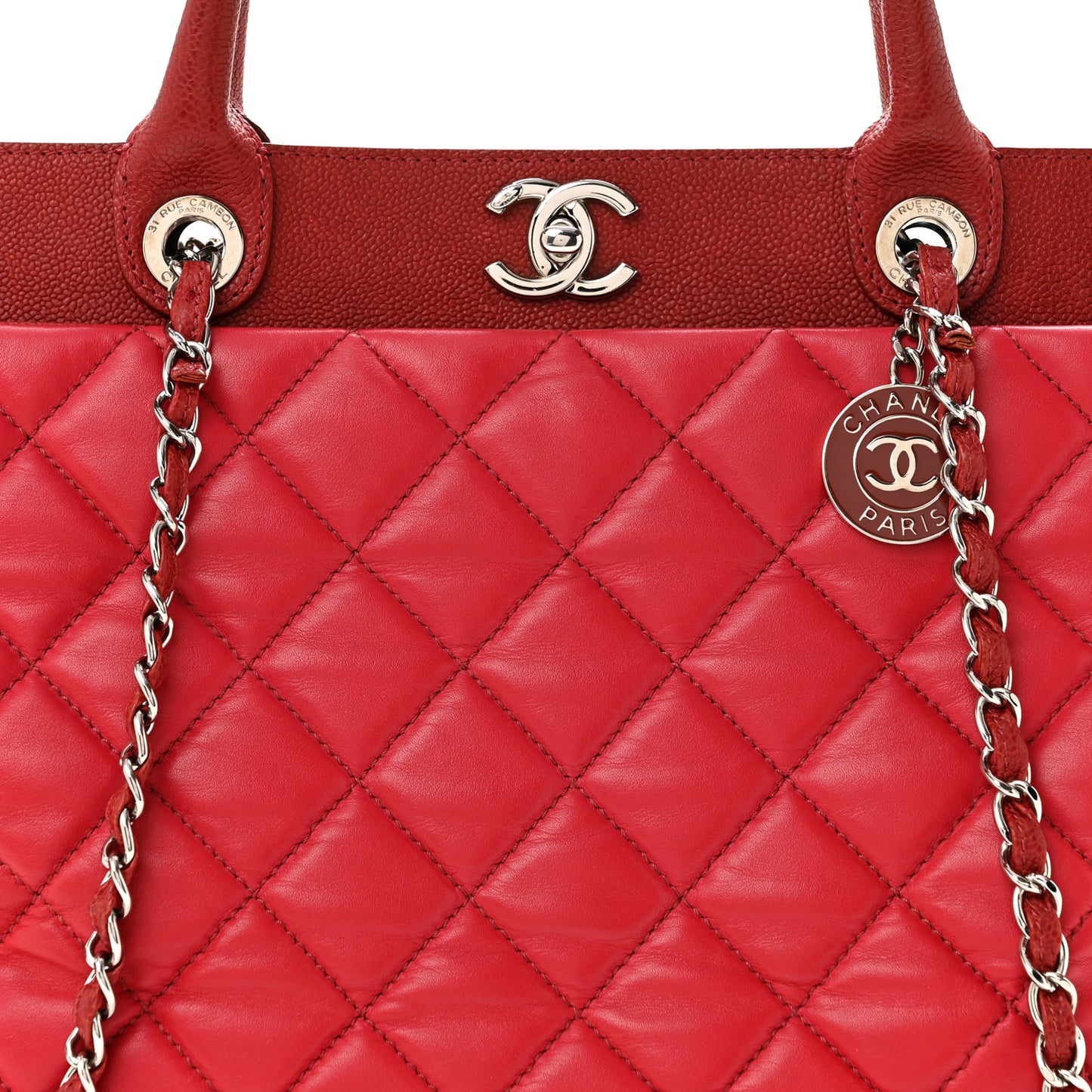 Calfskin Caviar Quilted Large Shopping Tote Red