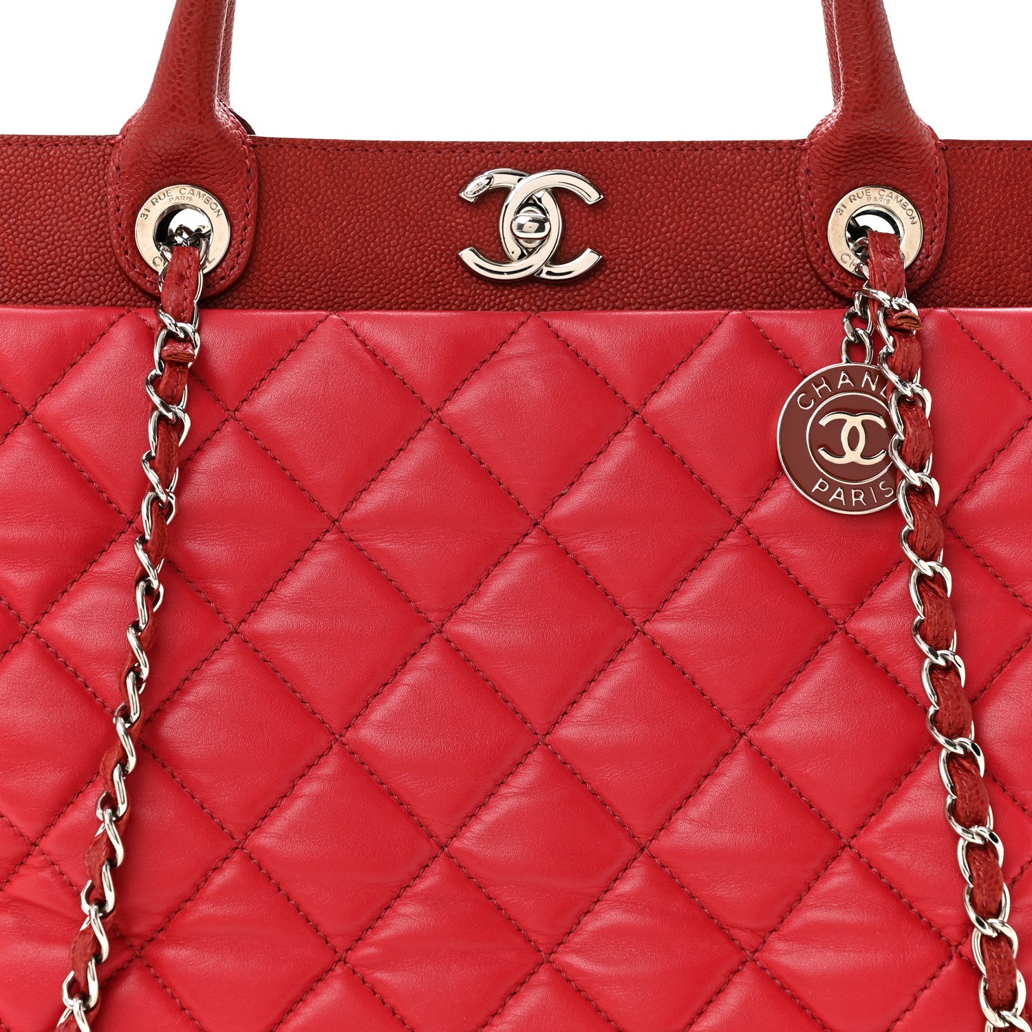 Chanel Calfskin Caviar Quilted Large Shopping Tote Red 8 of 14