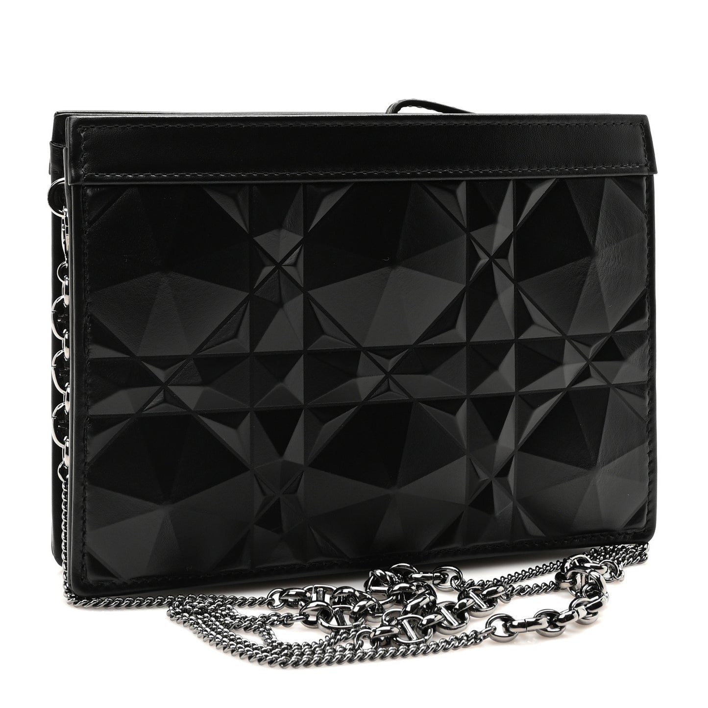 Calfskin Macrocannage Diamond Caro Zipped Pouch With Chain Black