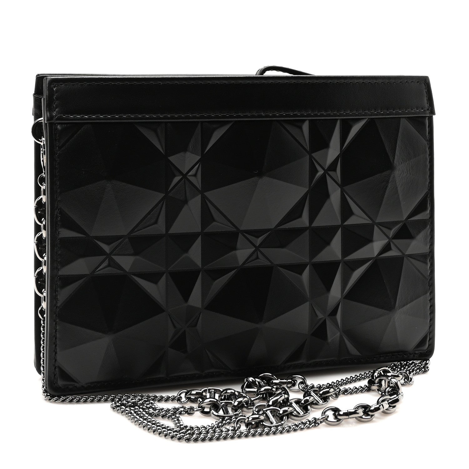 Christian Dior Calfskin Macrocannage Diamond Caro Zipped Pouch With Chain Black 3 of 10