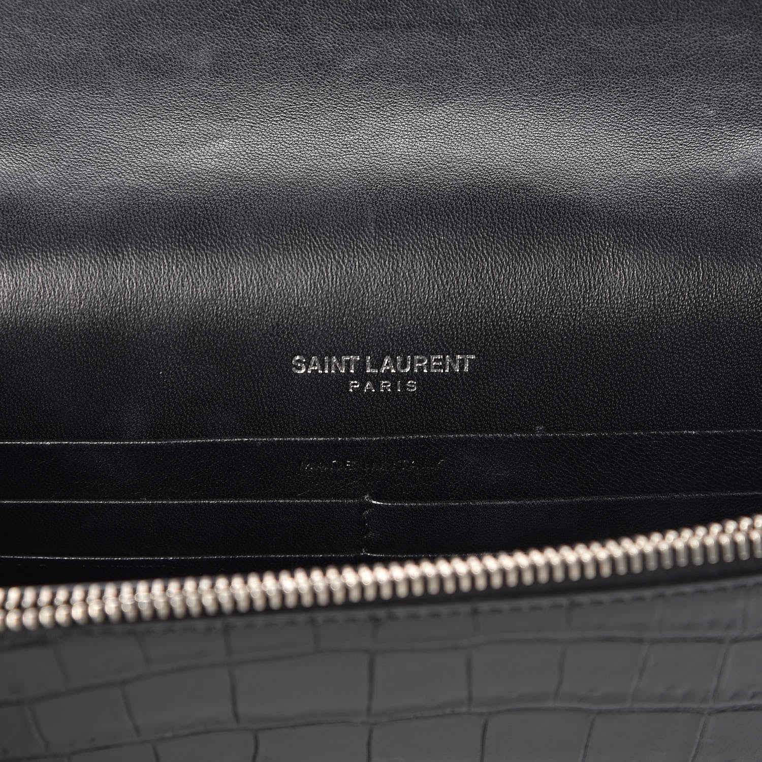 Saint Laurent Calfskin Crocodile Embossed Kate Monogram Tassel Chain Wallet Black 6 of 12