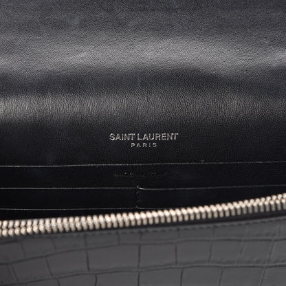 Saint Laurent Calfskin Crocodile Embossed Kate Monogram Tassel Chain Wallet Black 6 of 12
