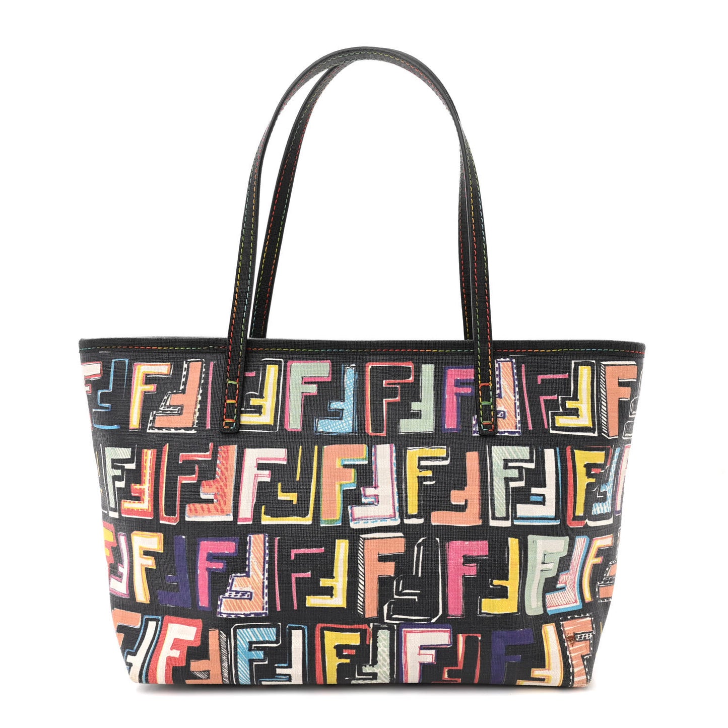 Zucca Spalmati Vitello FF Multicolor Mini Roll Tote Black Multicolor
