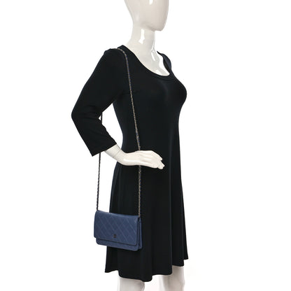 Chanel Lambskin Quilted Wallet On Chain WOC Blue 2 of 13
