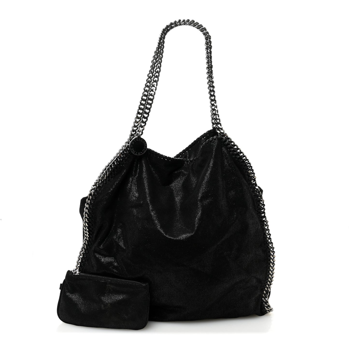 Metallic Shaggy Deer Falabella Fold Over Tote  Black