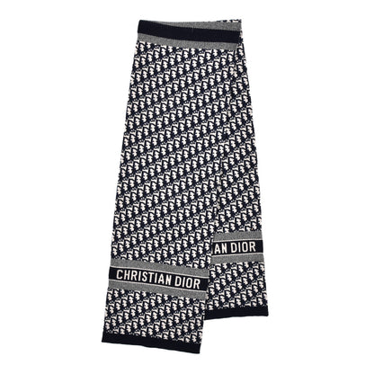 Christian Dior Wool Cashmere Oblique Scarf Beige Blue Black 2 of 3