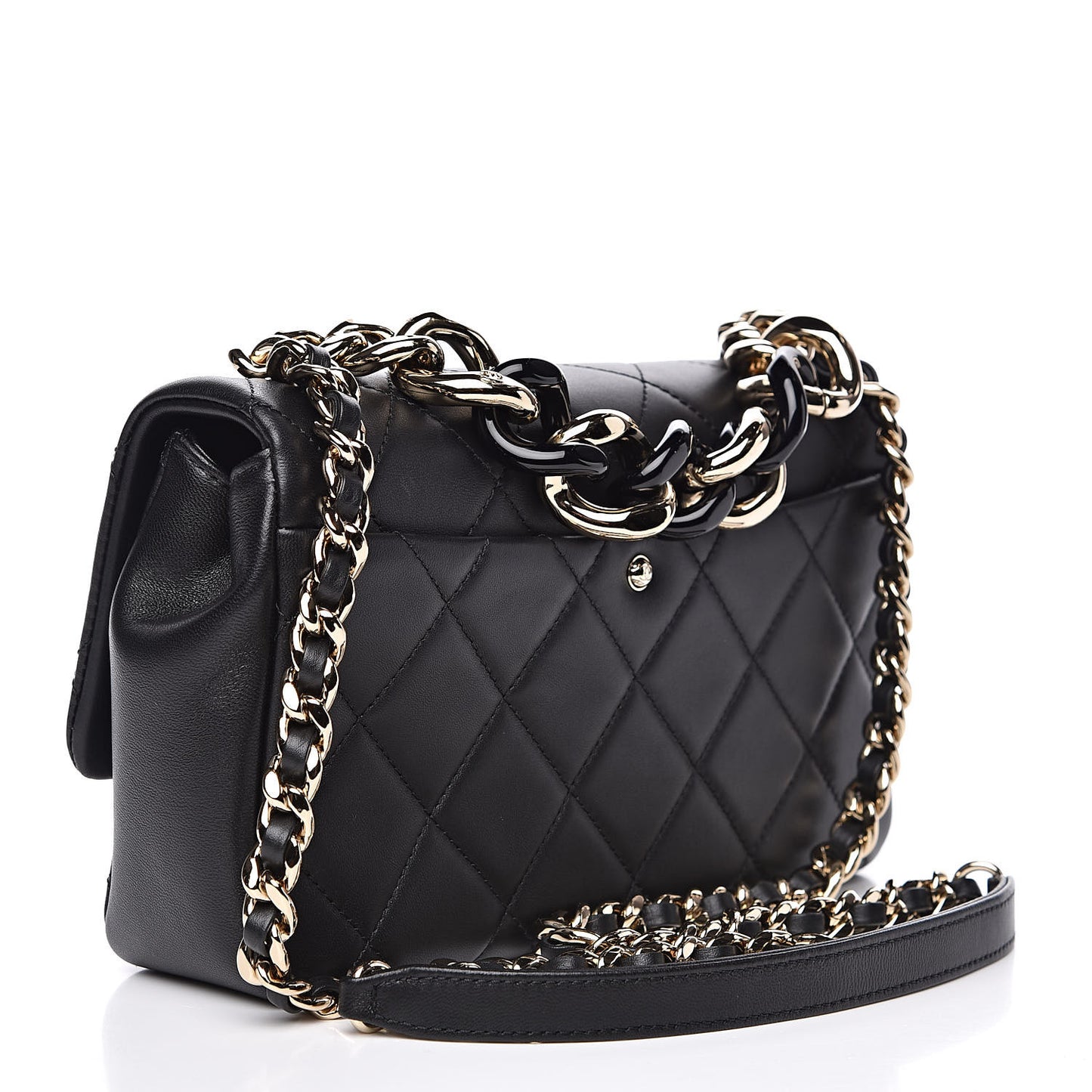 Lambskin Quilted Resin Bi-Color Chain Flap Bag Black
