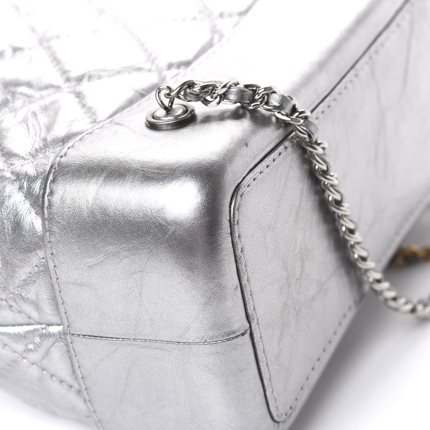 Metallic Crumpled Calfskin Quilted Gabrielle Backpack Silver