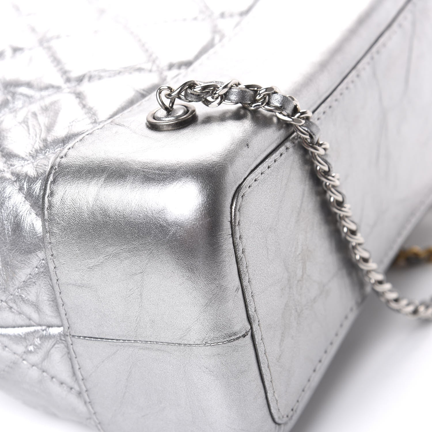 Chanel Metallic Crumpled Calfskin Quilted Gabrielle Backpack Silver 9 of 13