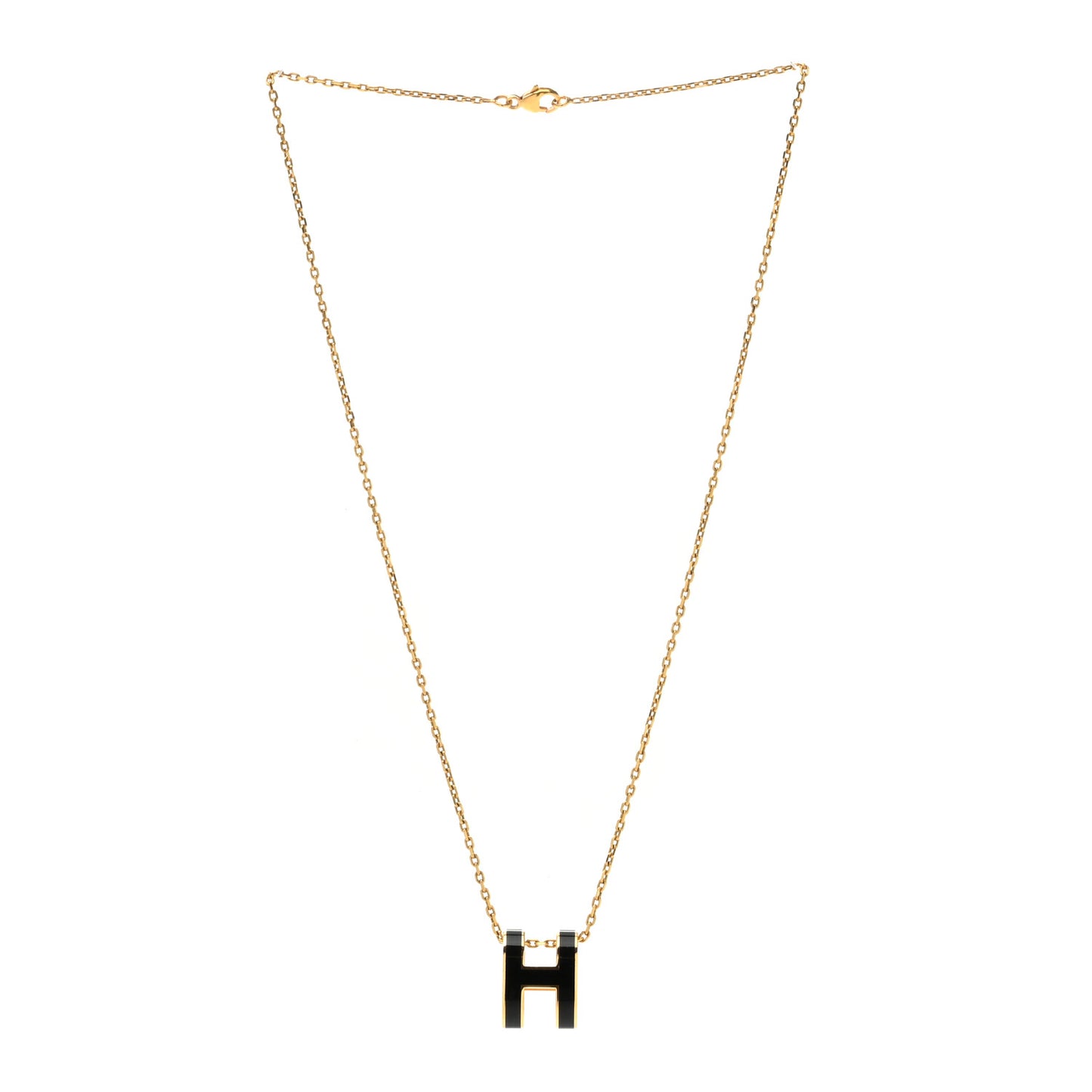Lacquered Gold Pop H Pendant Necklace Black