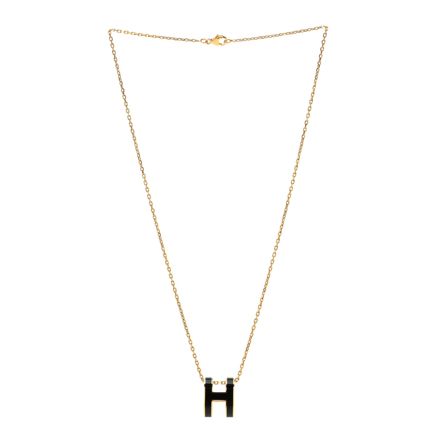 Hermes Lacquered Gold Pop H Pendant Necklace Black 3 of 6