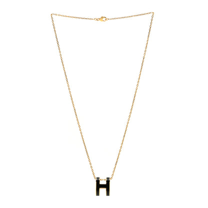 Hermes Lacquered Gold Pop H Pendant Necklace Black 3 of 6