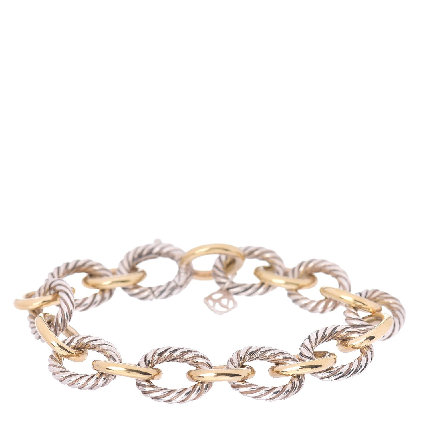 David Yurman Sterling Silver 18K Yellow Gold 12mm Large Oval Link Bracelet 1 of 4