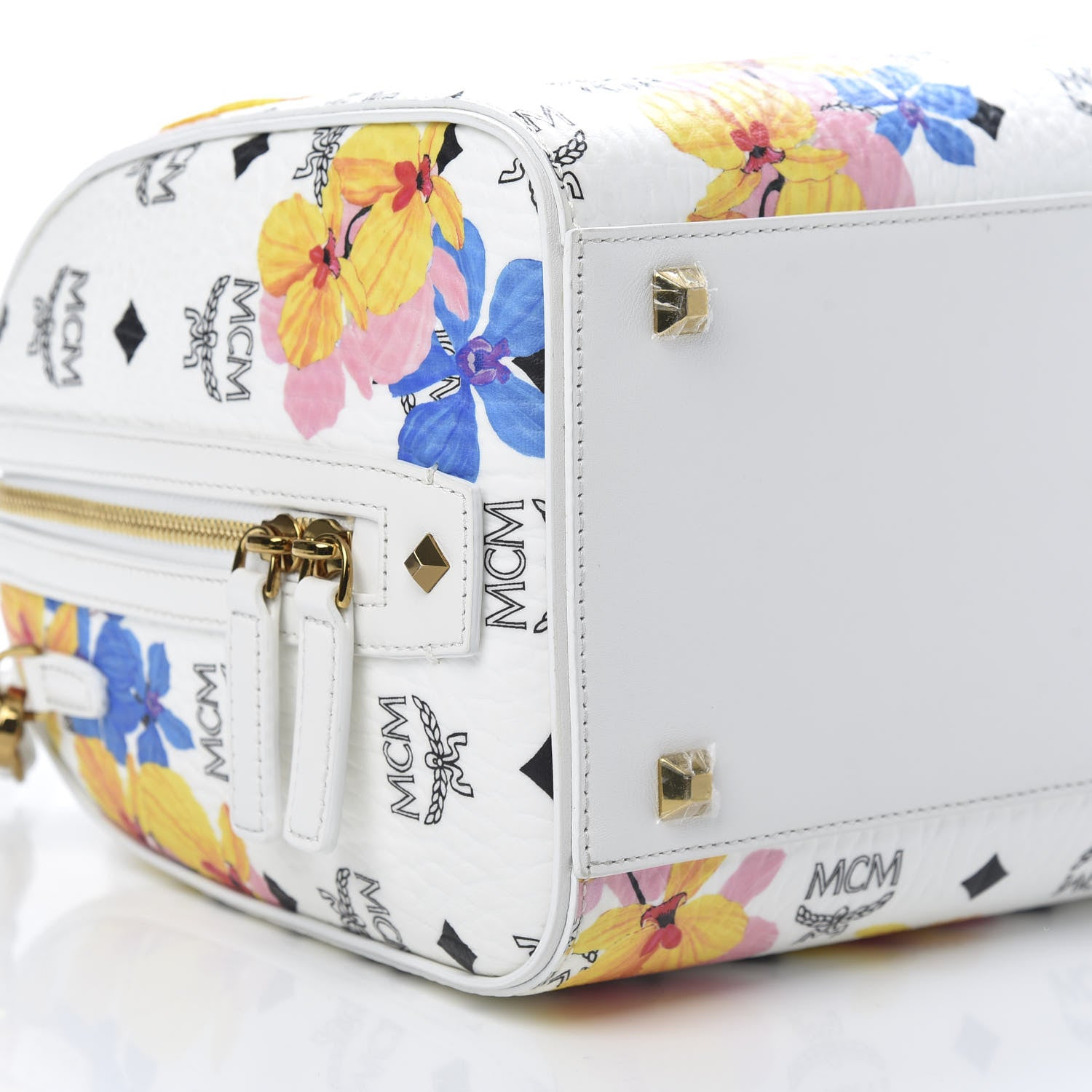 MCM Visetos Floral Print Boston Bag White 9 of 10