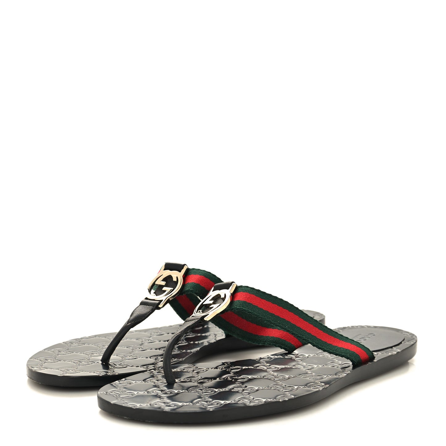 Nylon Guccissima Web Womens Thong Sandals 38 Green Red Black