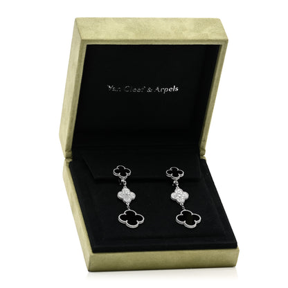 Van Cleef & Arpels 18K White Gold Diamond Black Onyx Magic Alhambra 3 Motifs Earrings 5 of 5