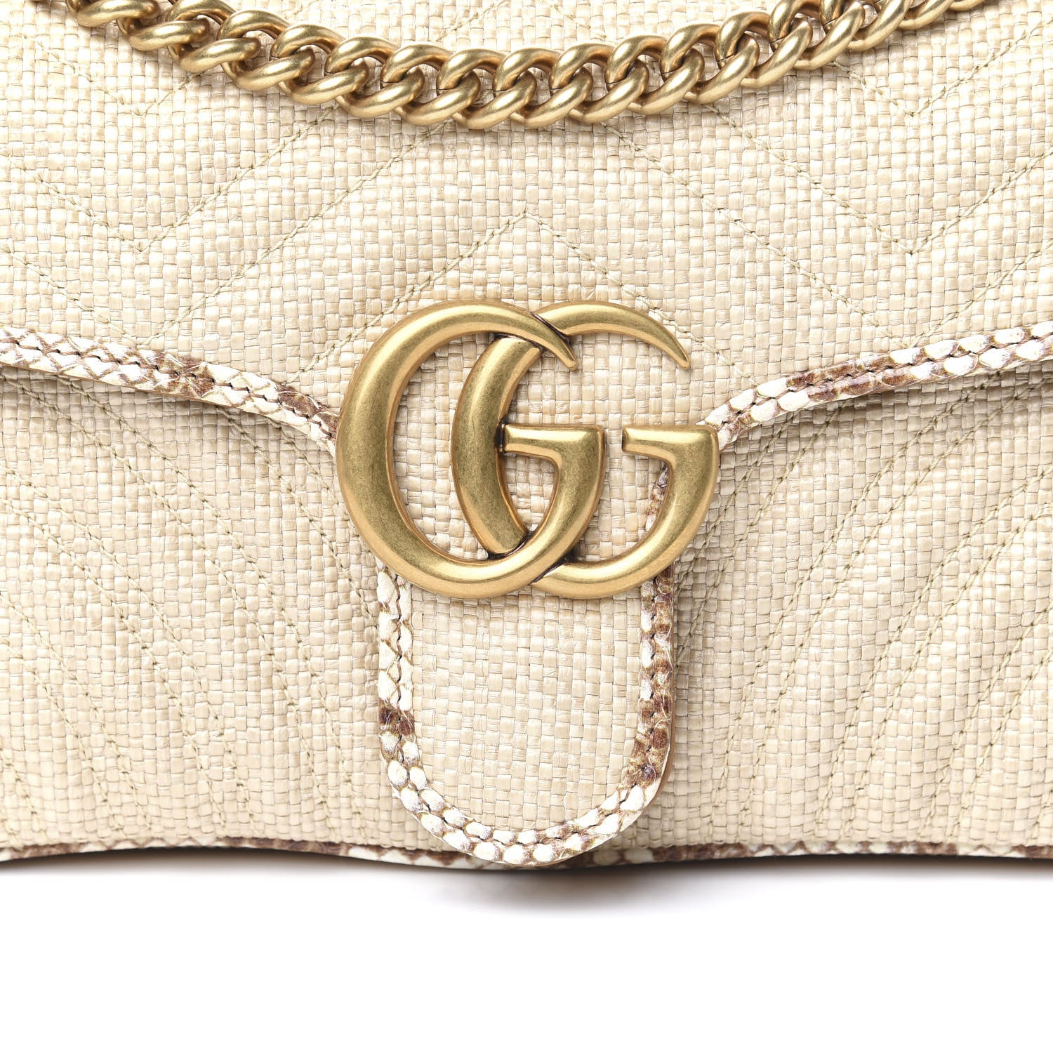 Gucci Raffia Elaphe Matelasse Small GG Marmont Shoulder Bag Natural Cream Brown 10 of 10