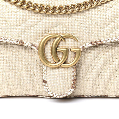 Gucci Raffia Elaphe Matelasse Small GG Marmont Shoulder Bag Natural Cream Brown 10 of 10