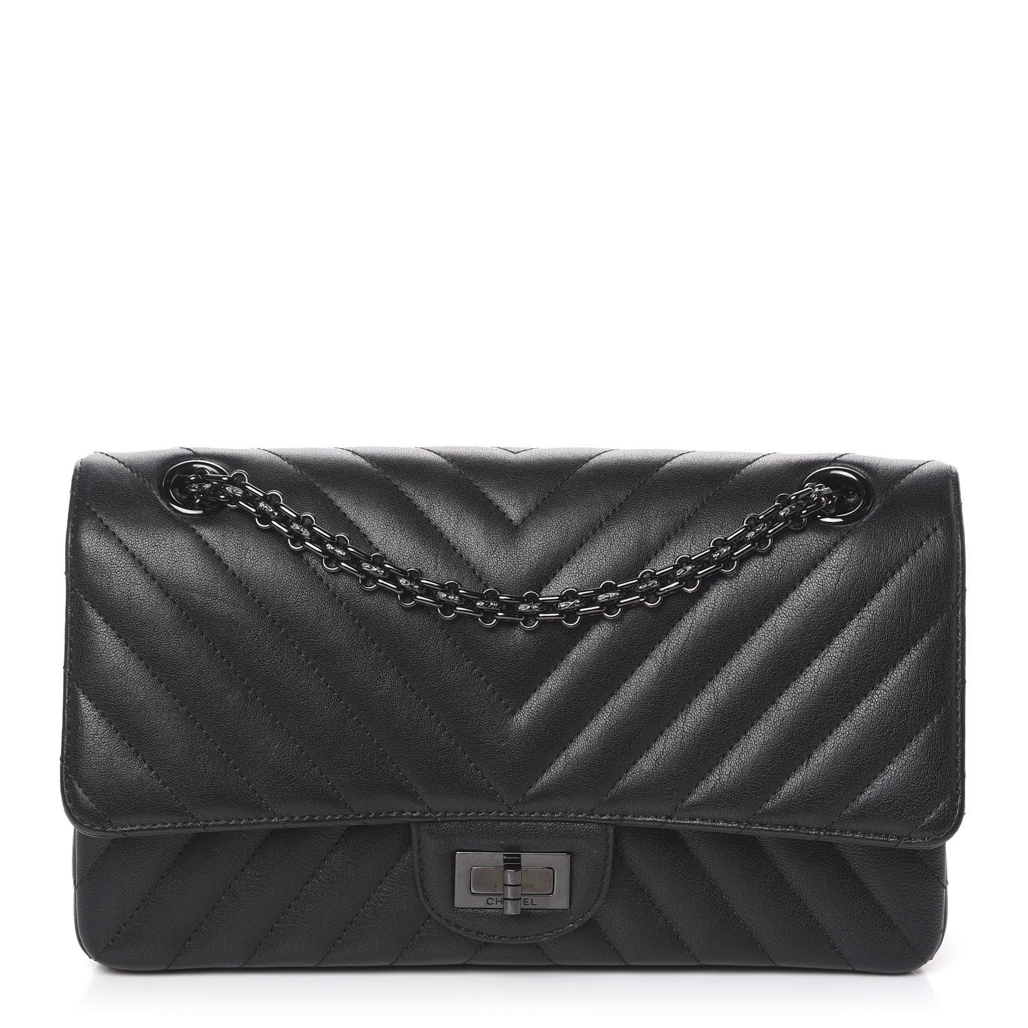 Chanel Sheepskin Chevron Quilted 2.55 Reissue 225 Double Flap So Black 1 of 11