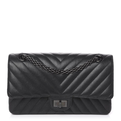 Chanel Sheepskin Chevron Quilted 2.55 Reissue 225 Double Flap So Black 1 of 11