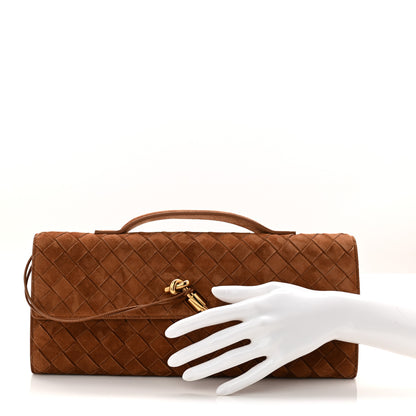 Bottega Veneta Suede Intrecciato Long Andiamo Top Handle Clutch  Amber 2 of 9