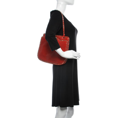 Valentino Garavani Vitello Rockstud Shoulder Satchel Rosso Valentino 2 of 8