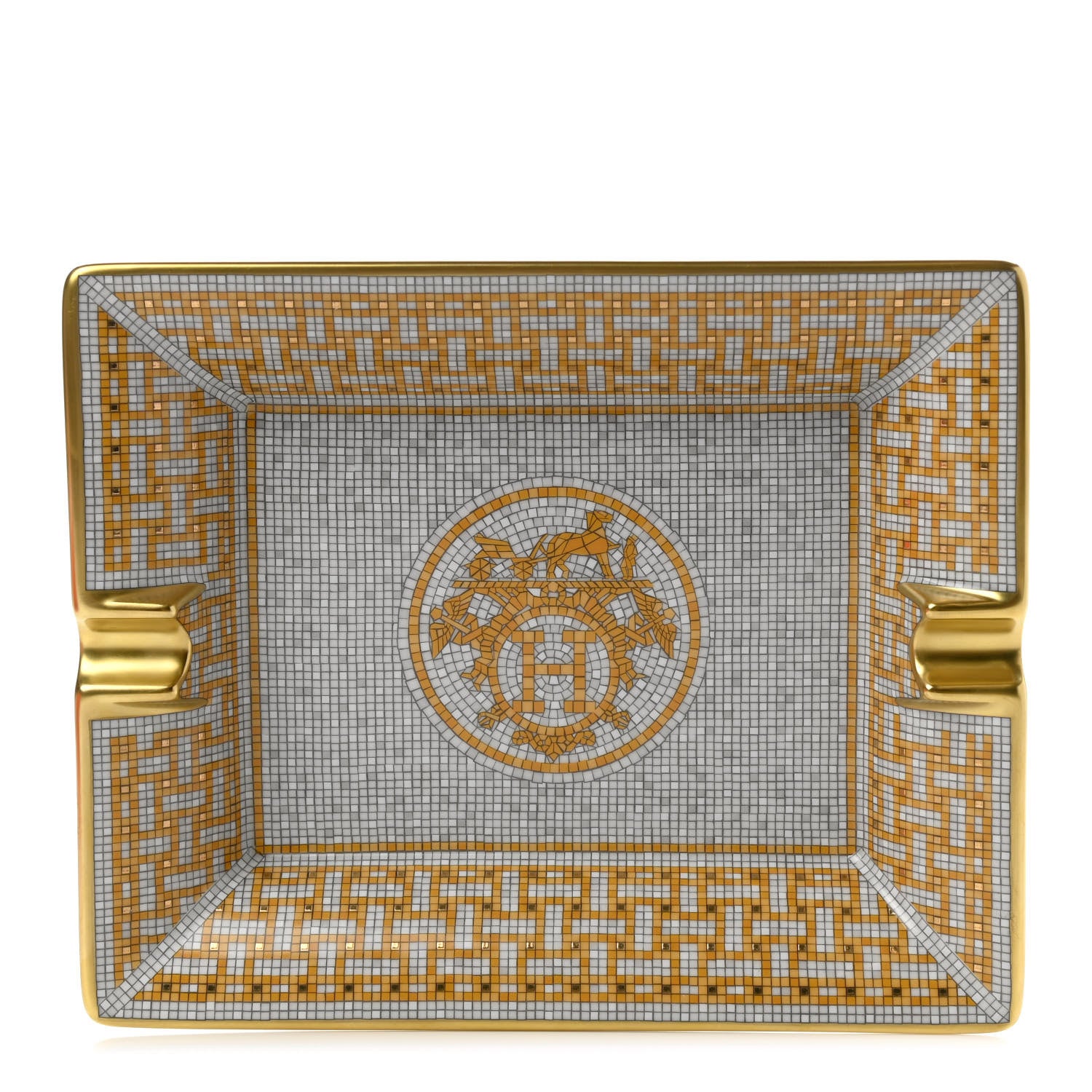 Hermes Porcelain Mosaique Au 24 Gold Ashtray 1 of 6