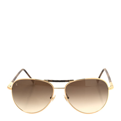 Louis Vuitton Damier Ebene Conspiration Pilote Aviator Sunglasses Z0202U Gold 2 of 7