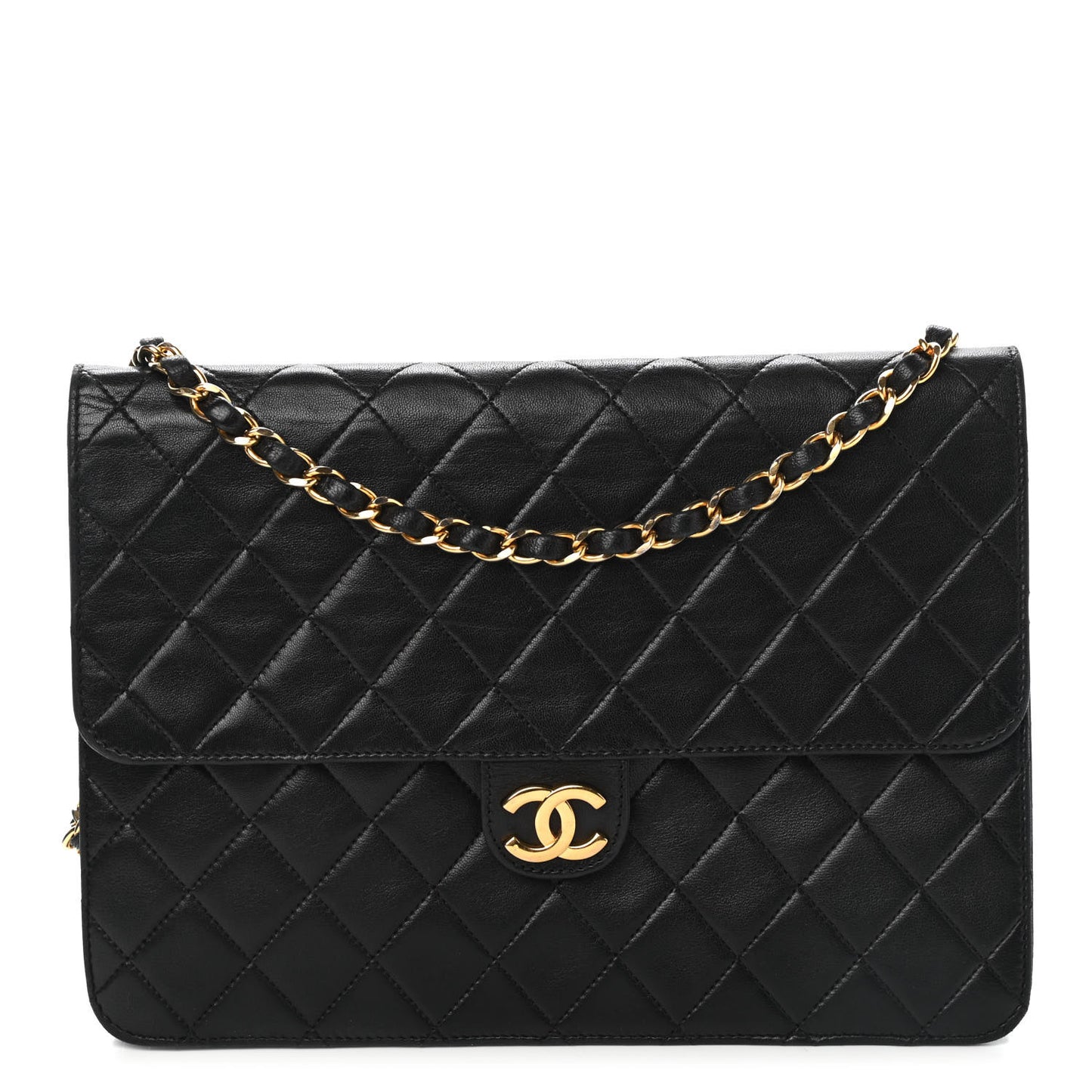 Lambskin Quilted Medium Single Flap Black