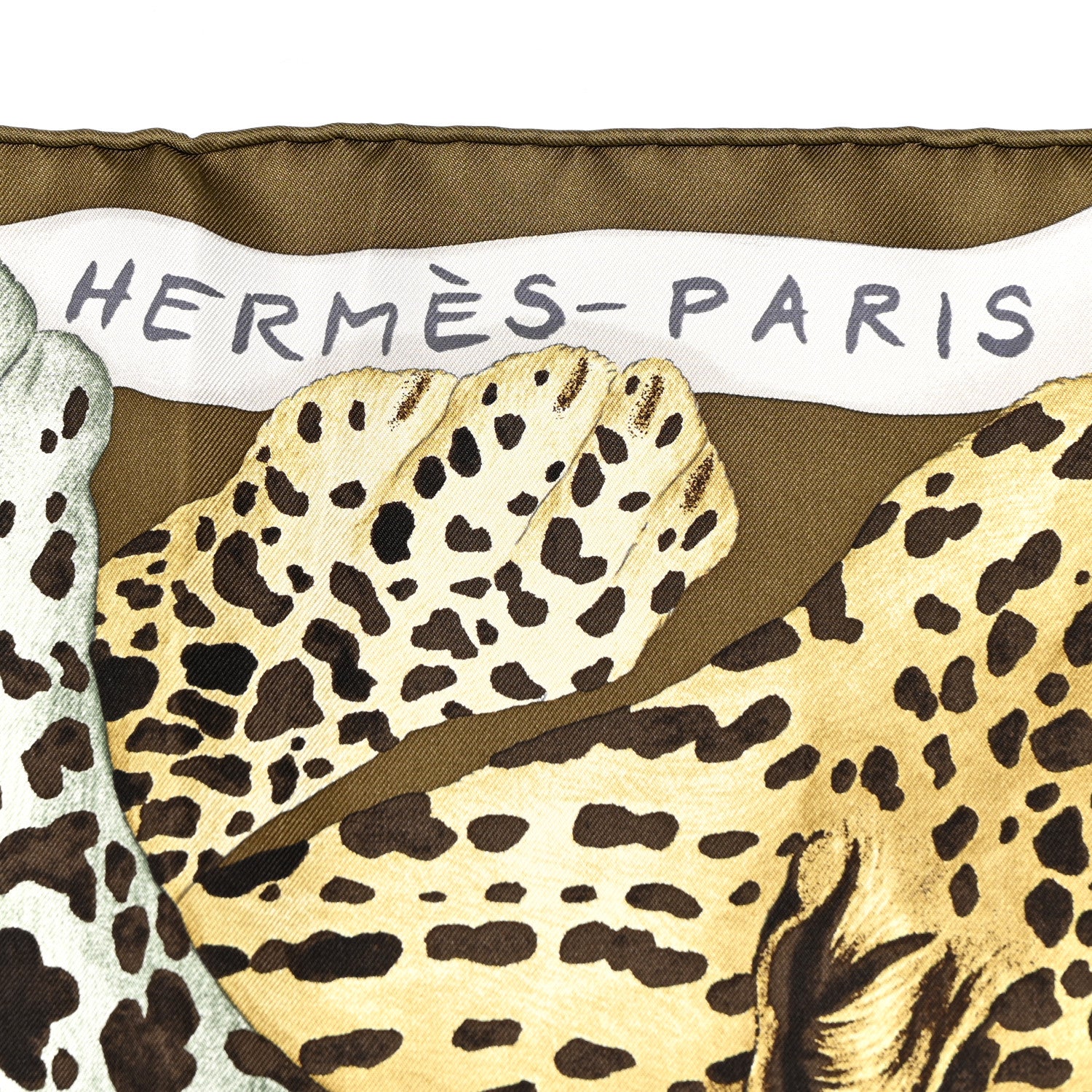 Hermes Silk Twill Lazy Leopardesses Scarf 90 Vert Black Gris Anthracite 2 of 5