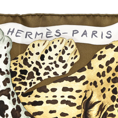Hermes Silk Twill Lazy Leopardesses Scarf 90 Vert Black Gris Anthracite 2 of 5