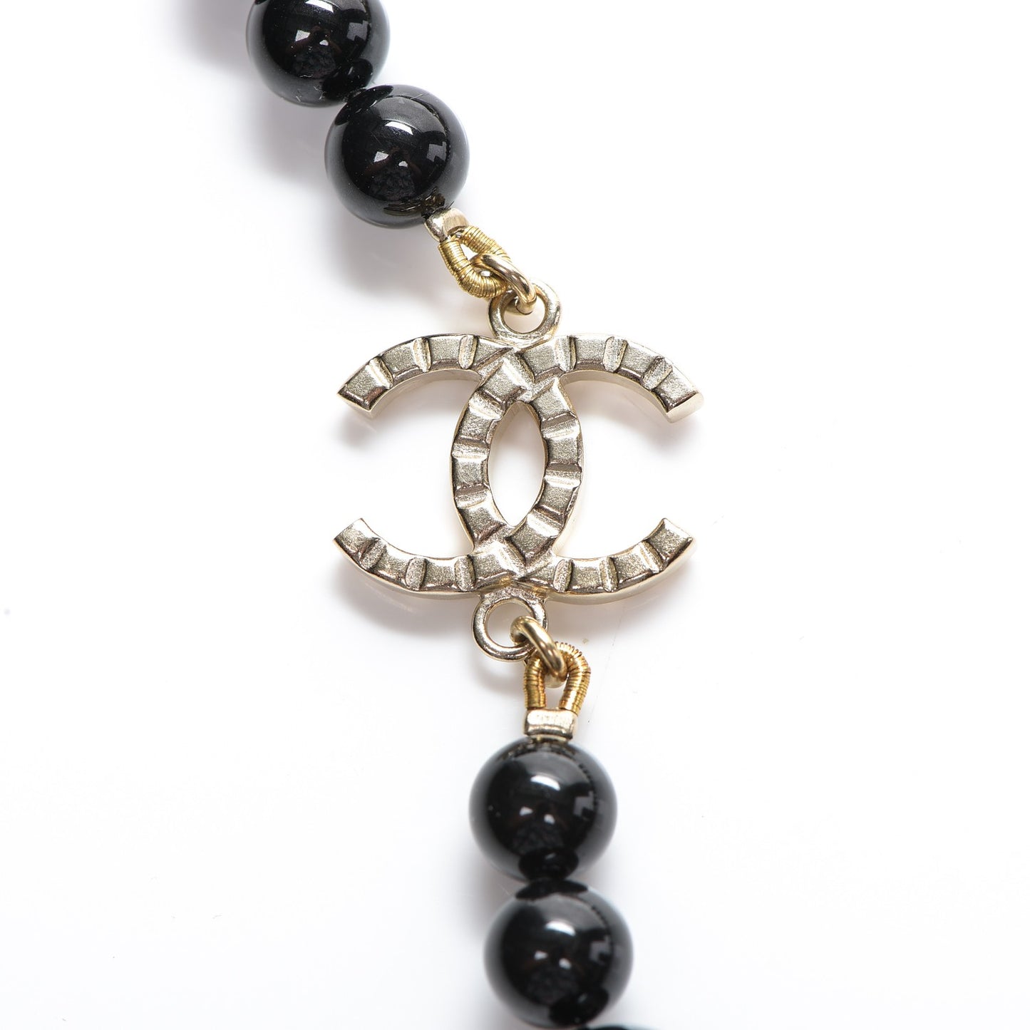 Beaded Star CC Long Necklace Black Gold