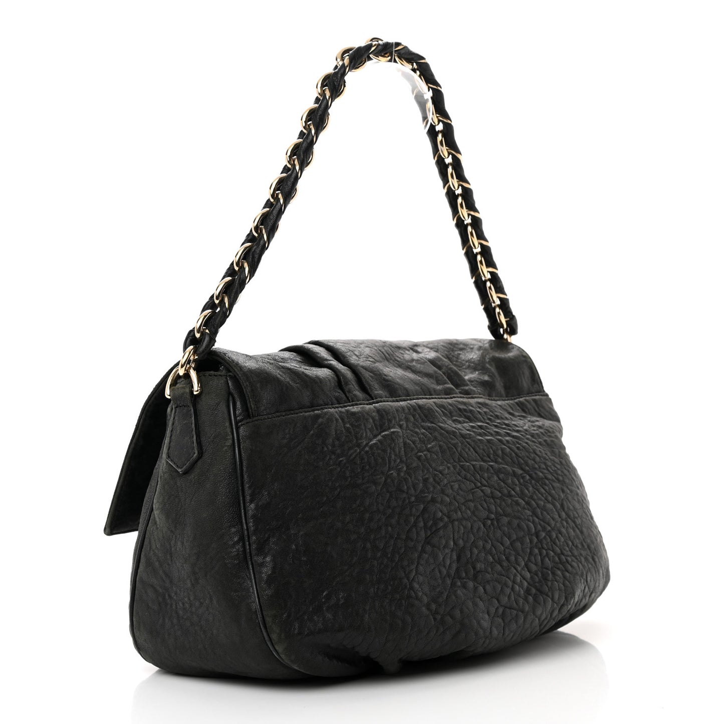Crinkled Lambskin Mia Shoulder Flap Black
