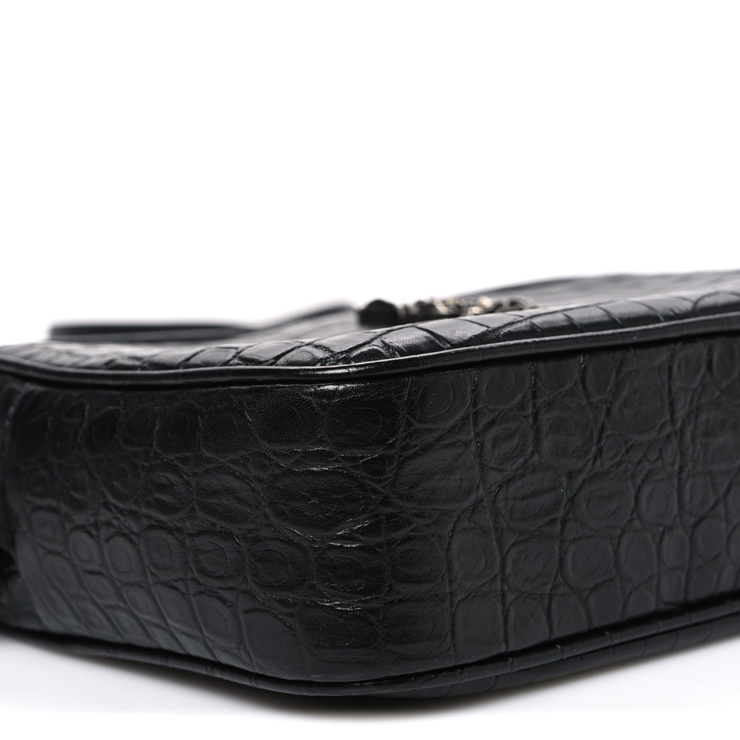 Saint Laurent Calfskin Crocodile Embossed Monogram Lou Camera Bag Black 9 of 10