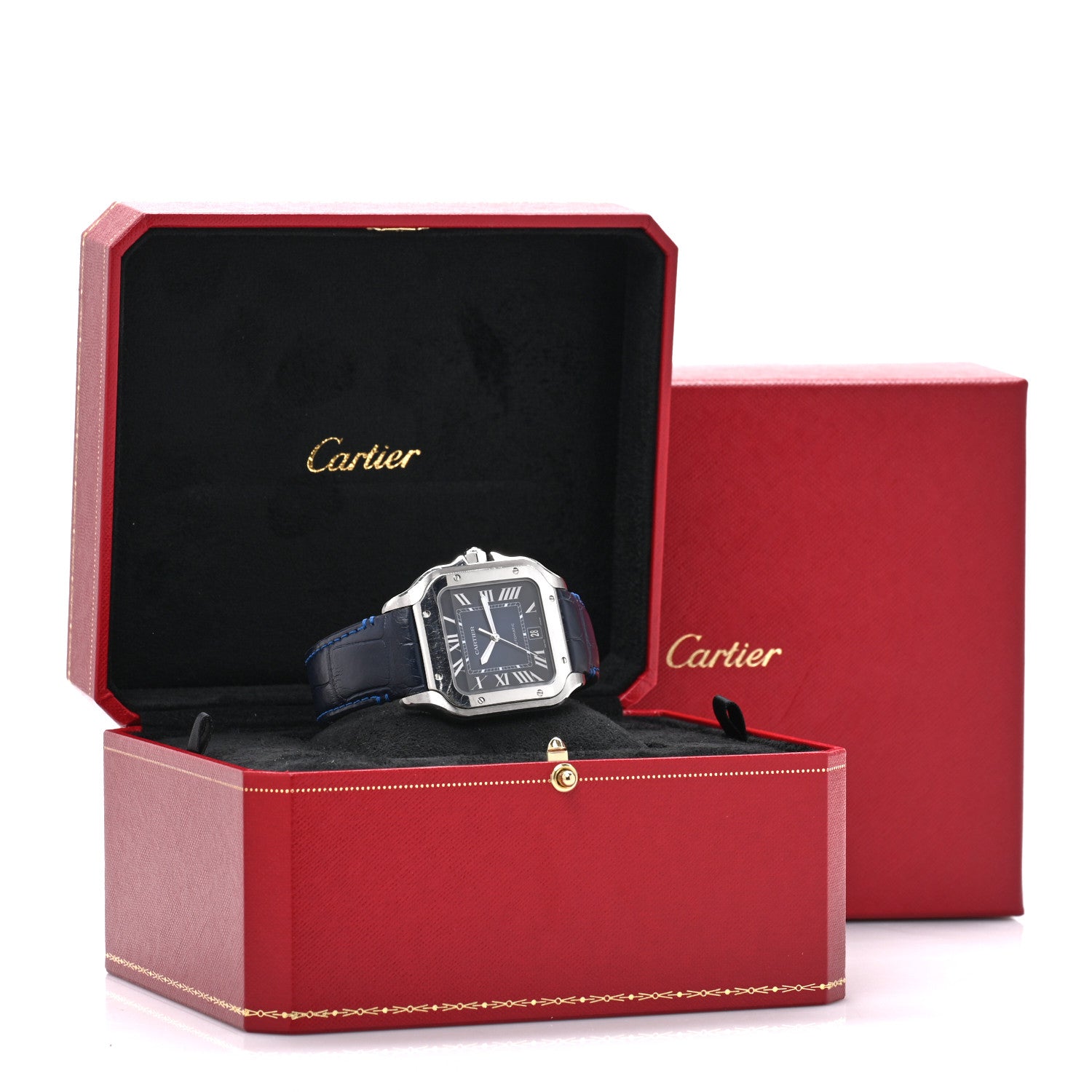Cartier Stainless Steel Alligator 39.8mm Santos De Cartier