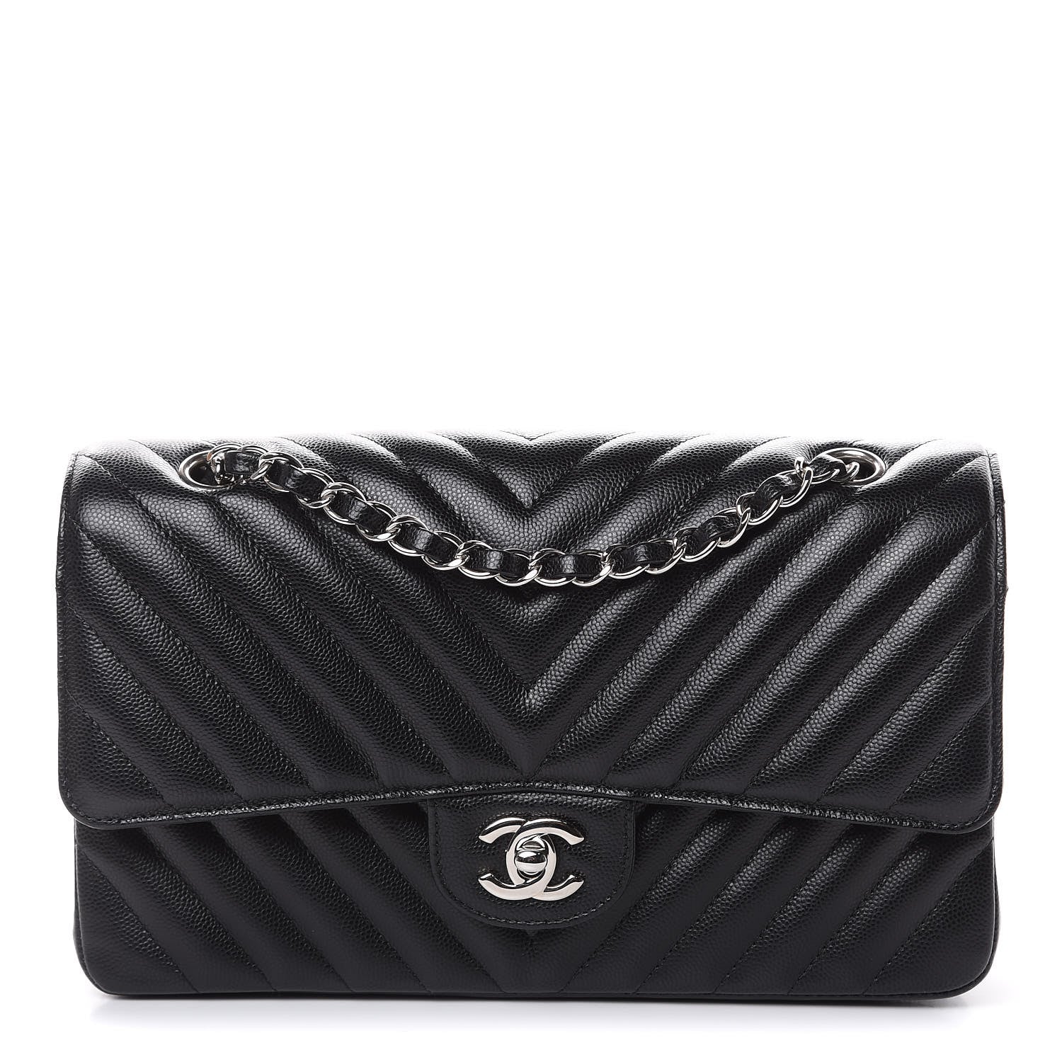 Chanel Caviar Chevron Quilted Medium Double Flap Black 1 of 11