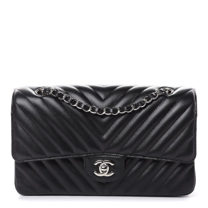 Chanel Caviar Chevron Quilted Medium Double Flap Black 1 of 11