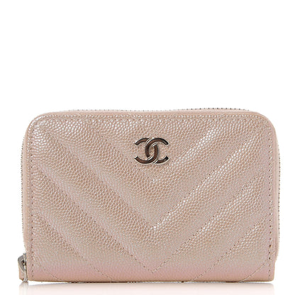 Chanel Metallic Caviar Chevron Quilted Zip Around Coin Purse Light Gold 1 of 8