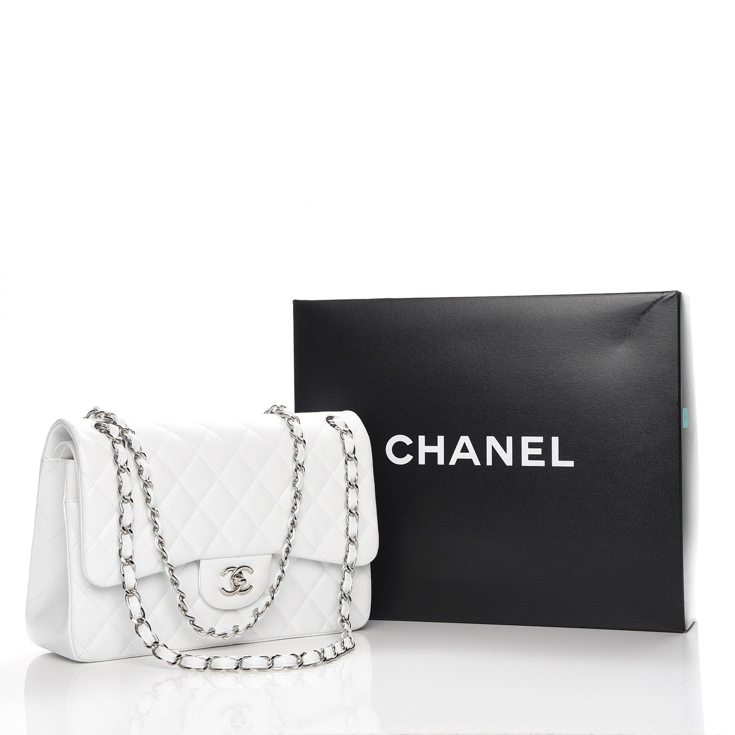 Caviar Quilted Jumbo Double Flap White