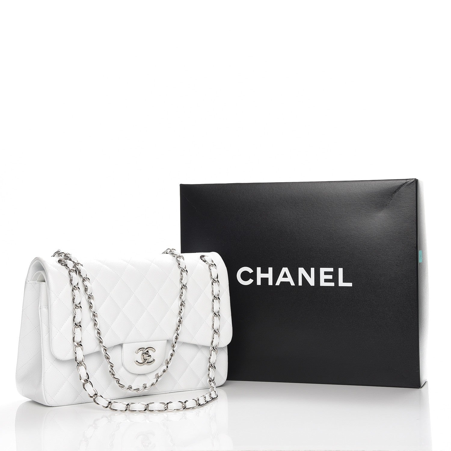 Chanel Caviar Quilted Jumbo Double Flap White 8 of 8
