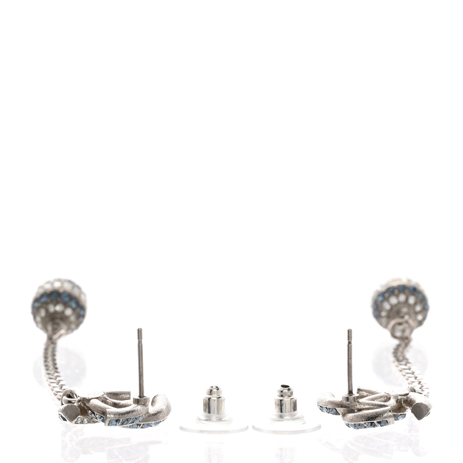 Chanel Crystal Drop Long CC Earrings Silver 3 of 4