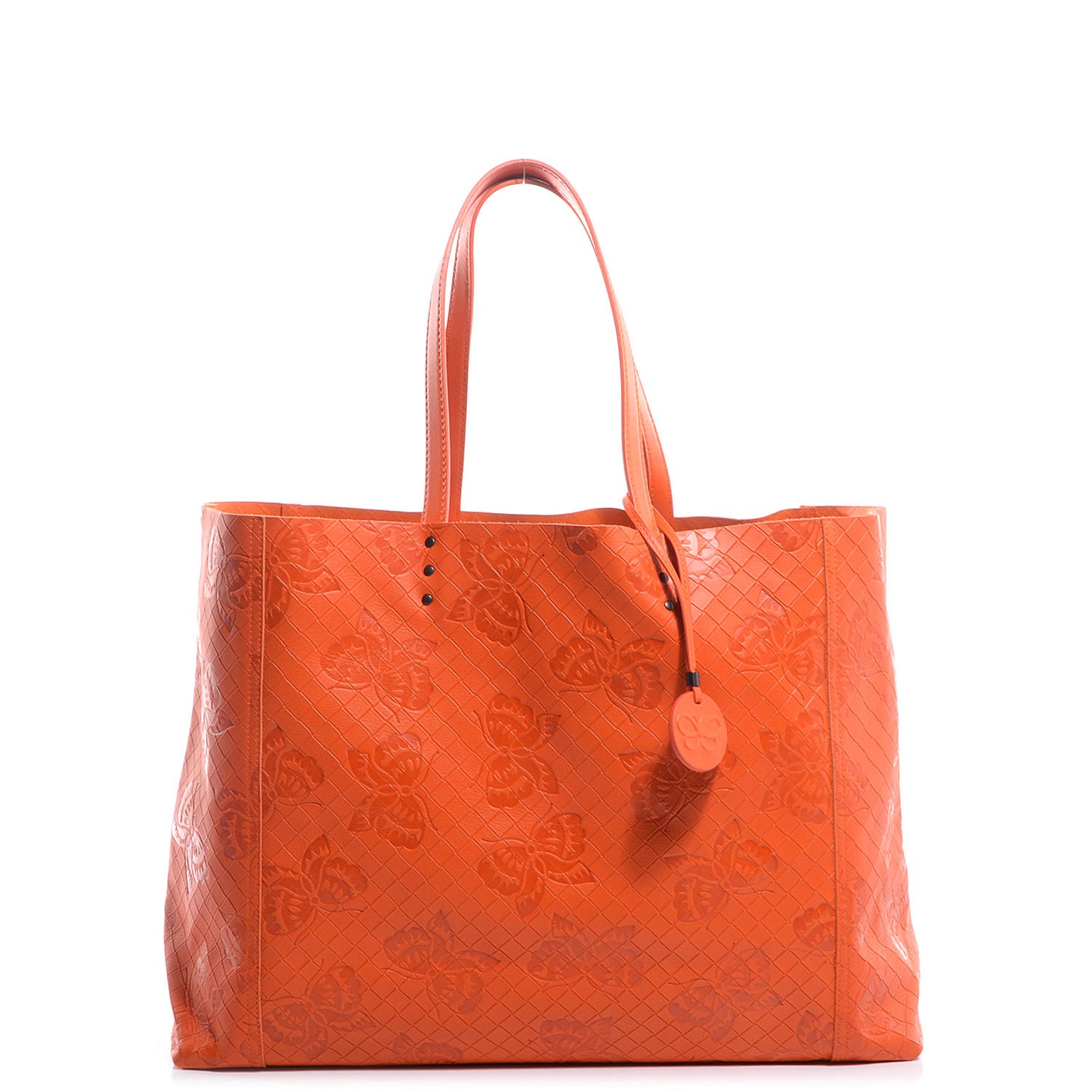 Calfskin Intrecciomirage Intarsio Large Tote Tangerine