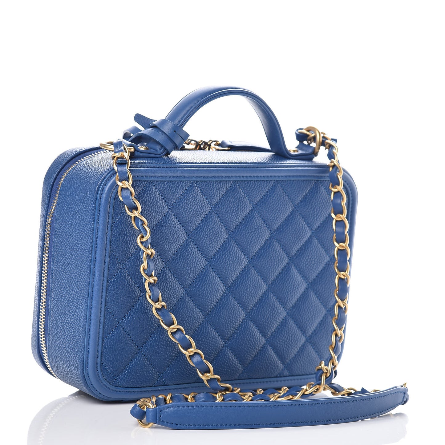 Caviar Quilted Medium CC Filigree Vanity Case Dark Blue